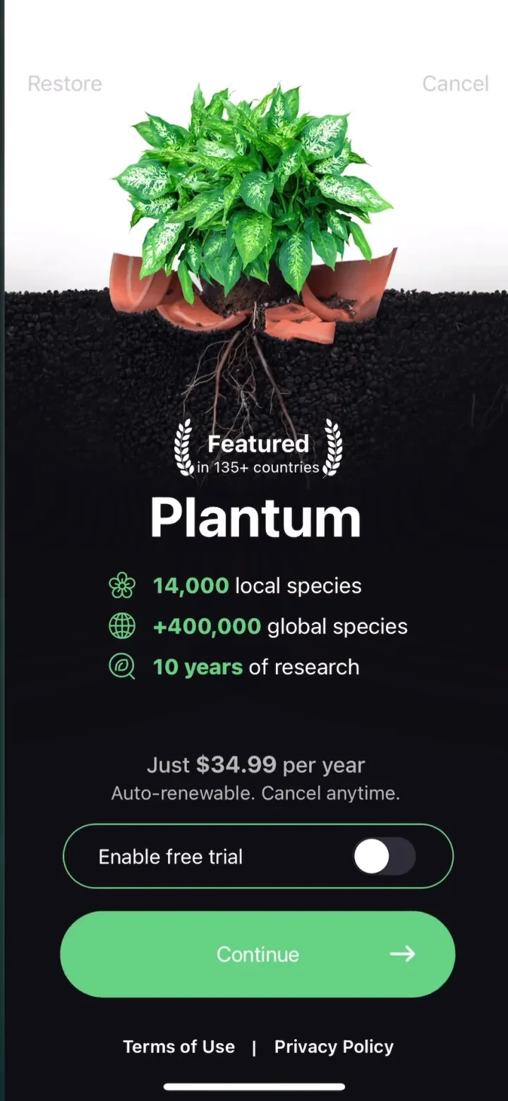 Plantum - AI Plant Identifier paywall screenshot