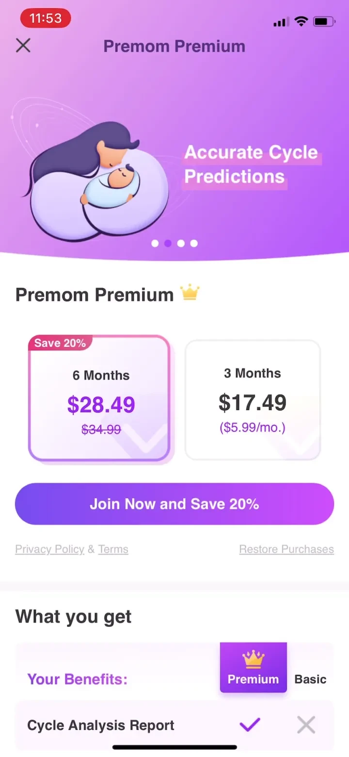 Premom Ovulation Tracker & BBT paywall screenshot