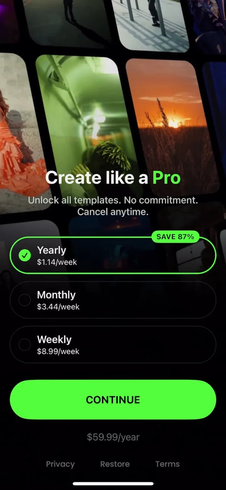 Reels Maker for Instagram BEAT paywall screenshot
