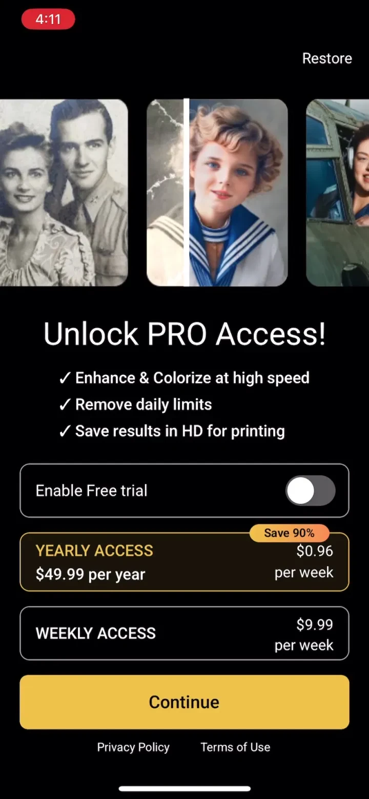 Renew - Restore Old Photos AI paywall screenshot