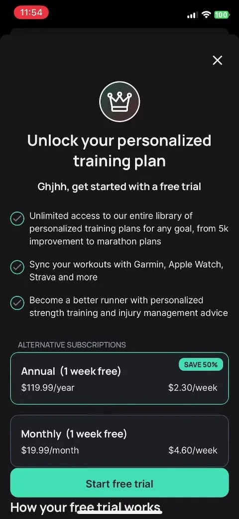 Runna: Running Plans & Coach paywall screenshot