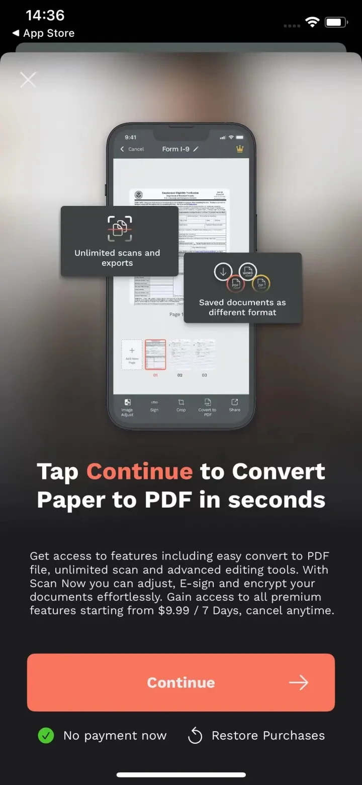 Scan Now: PDF Document Scanner paywall screenshot
