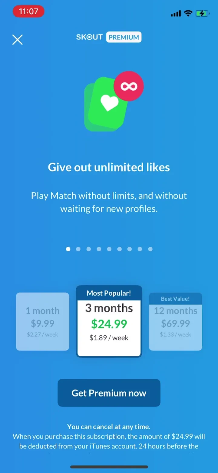 Skout Dating App & Live Chat paywall screenshot