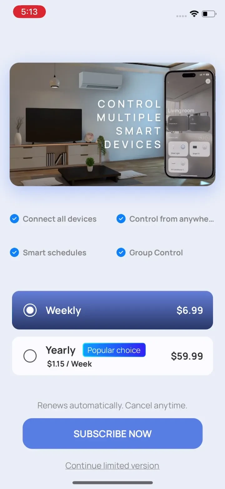 Smart Home - Remote Control paywall screenshot