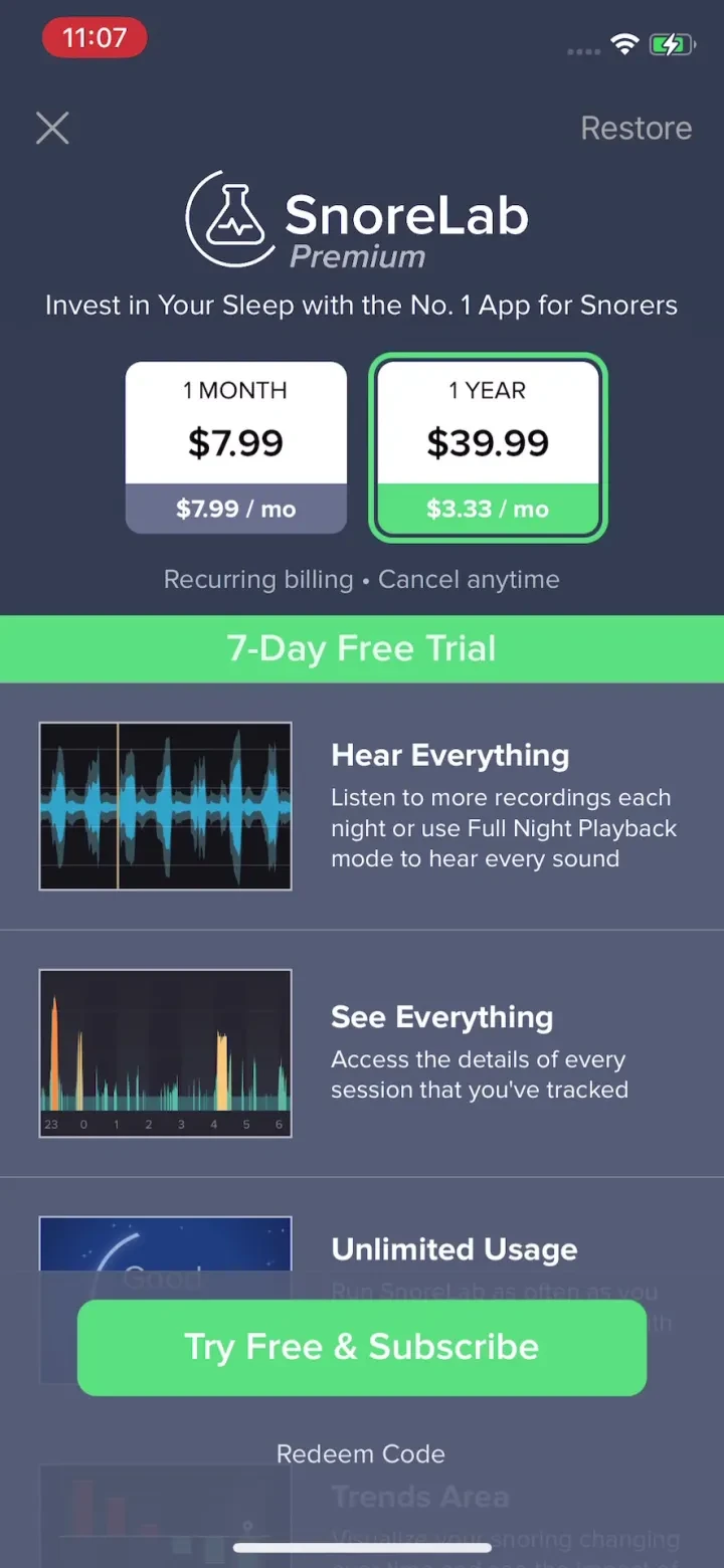 SnoreLab : Record Your Snoring paywall screenshot