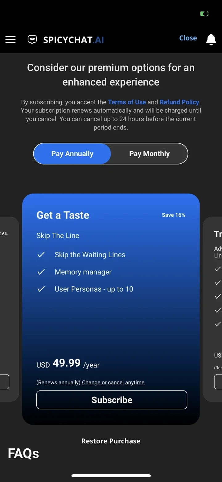 Spicychat AI: Roleplay Chat paywall screenshot