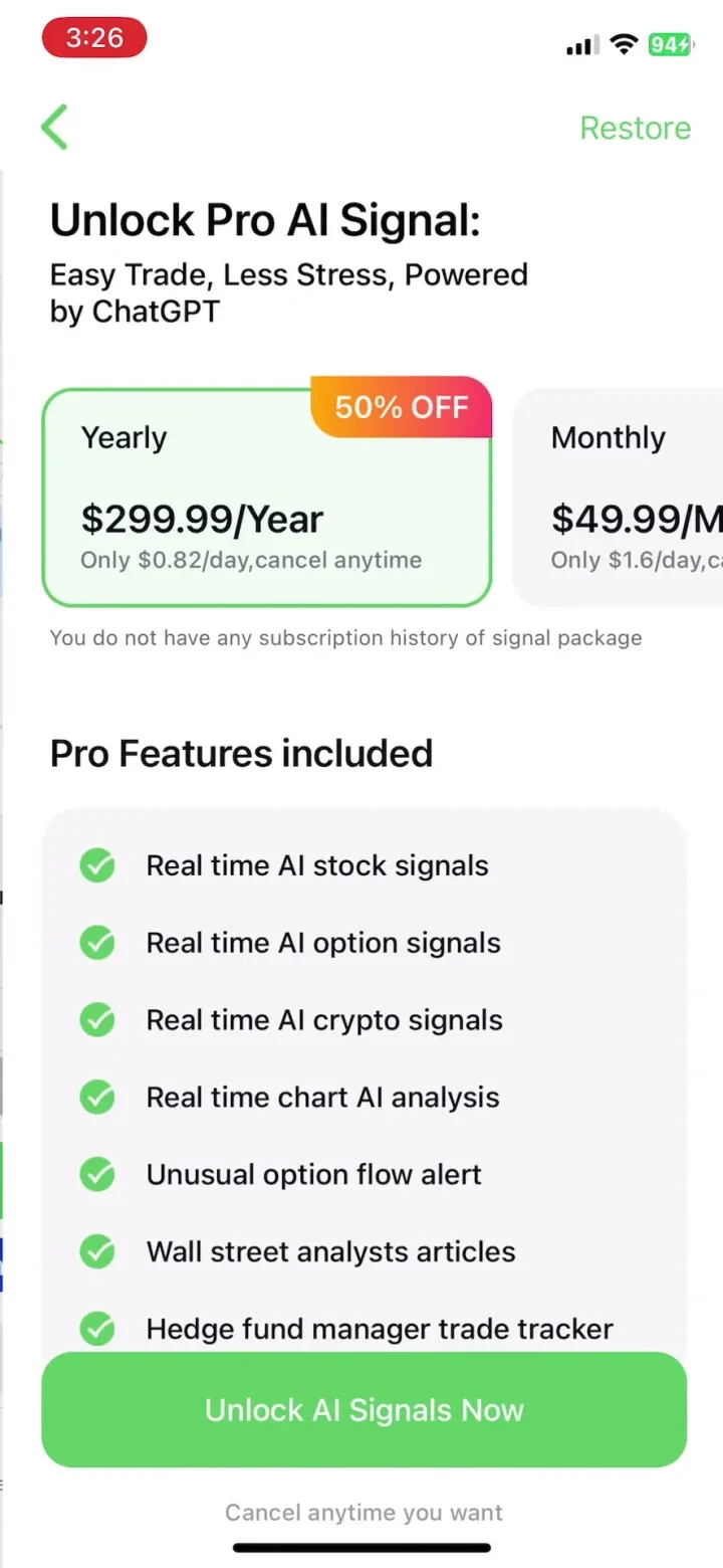 Stock Signal: AI Stocks Watch paywall screenshot
