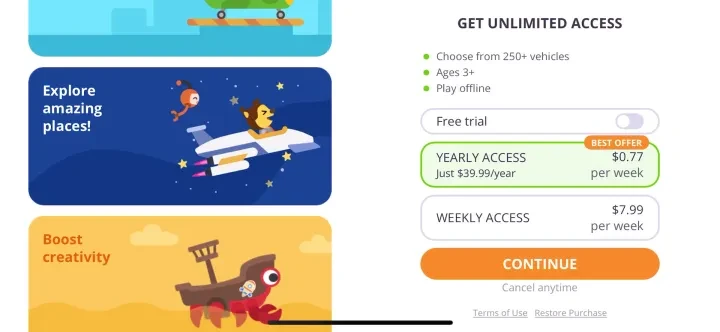 Toddler Games for 3+ years old paywall screenshot