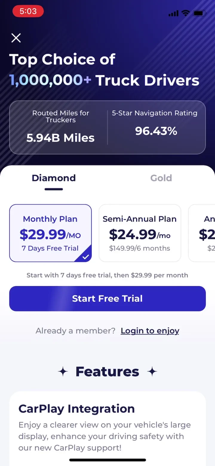 Trucker Path: Truck GPS & Fuel paywall screenshot