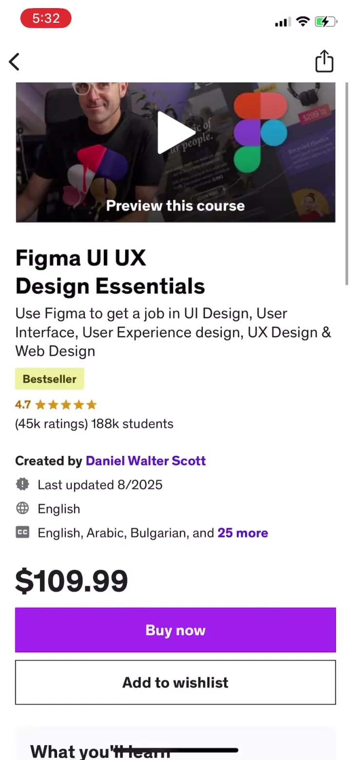 Udemy Online Video Courses paywall screenshot