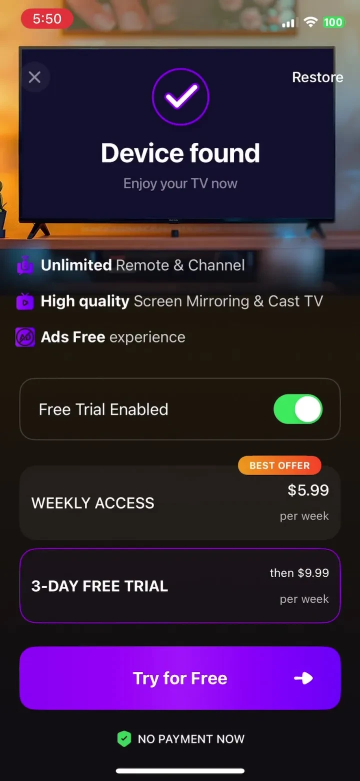Universal Remote TV Control · paywall screenshot