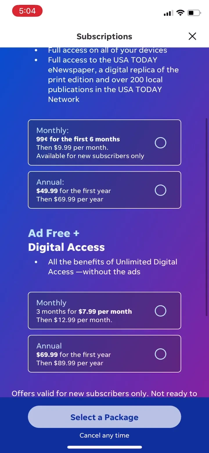 USA TODAY: US & Breaking News paywall screenshot