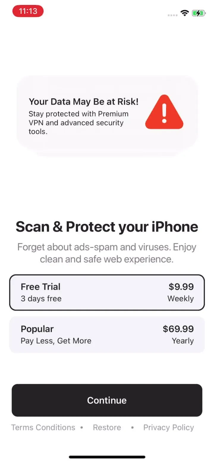 Virus Protection for Phone paywall screenshot