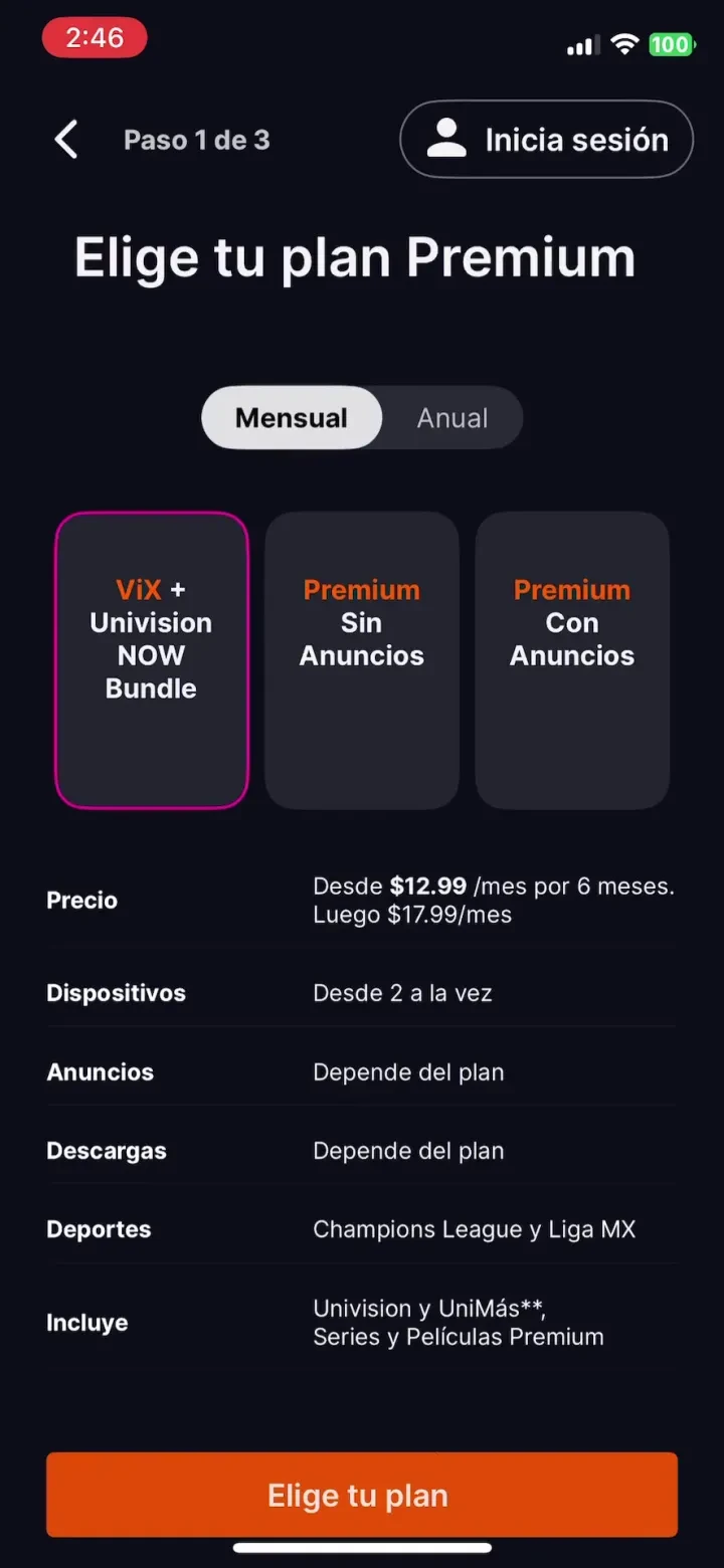 ViX: TV, Sports and News paywall screenshot