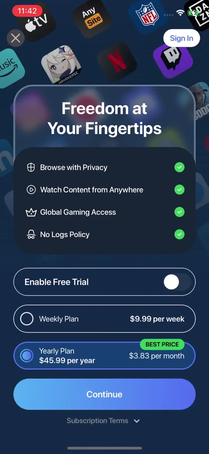 VPN Lumos: Open & Connect USA paywall screenshot